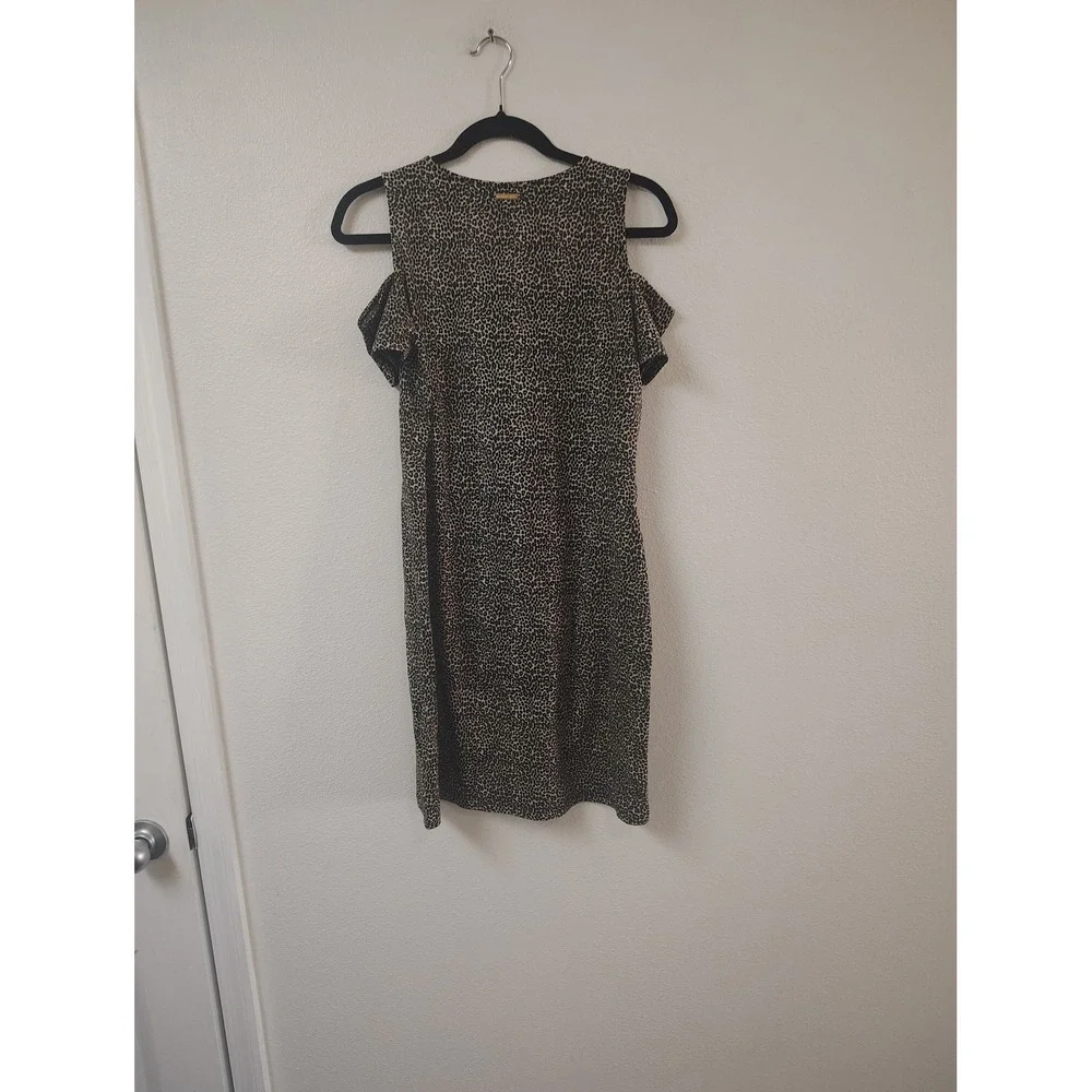 Michael Michael Kors Leopard Print Cold Shoulder Mini Dress Brown Cheetah‎ Small